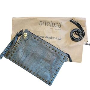 Artelusa of Portugal Studded Blue Cork CrossBody Purse/Clutch Bag-New w/Out Tags